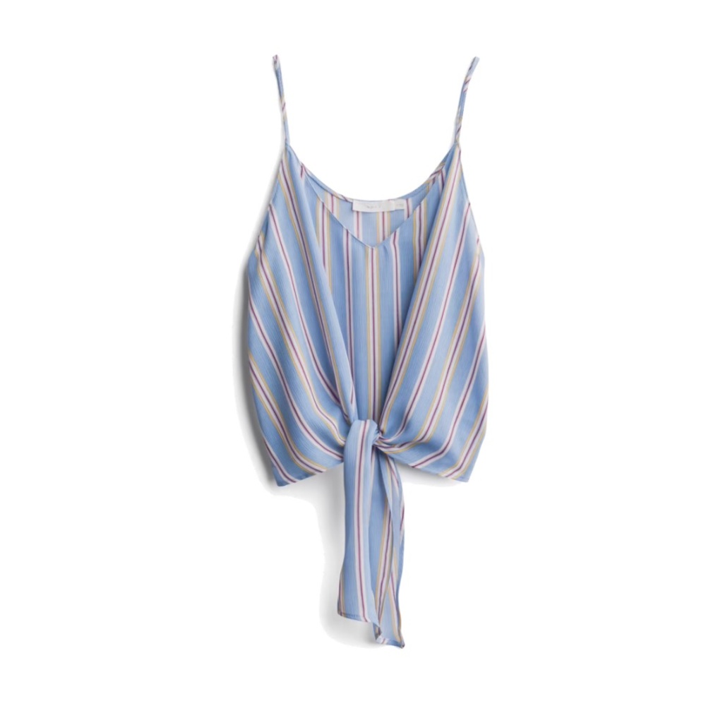 Lush Blue Multi-Stripe Tie-Front Cami